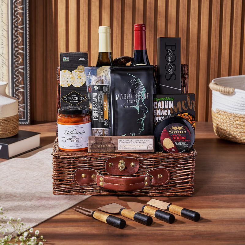 Deluxe Wine & Appetizer Gift Basket, wine gift, wine, charcuterie gift, charcuterie, coffee gift, coffee, Ottawa delivery