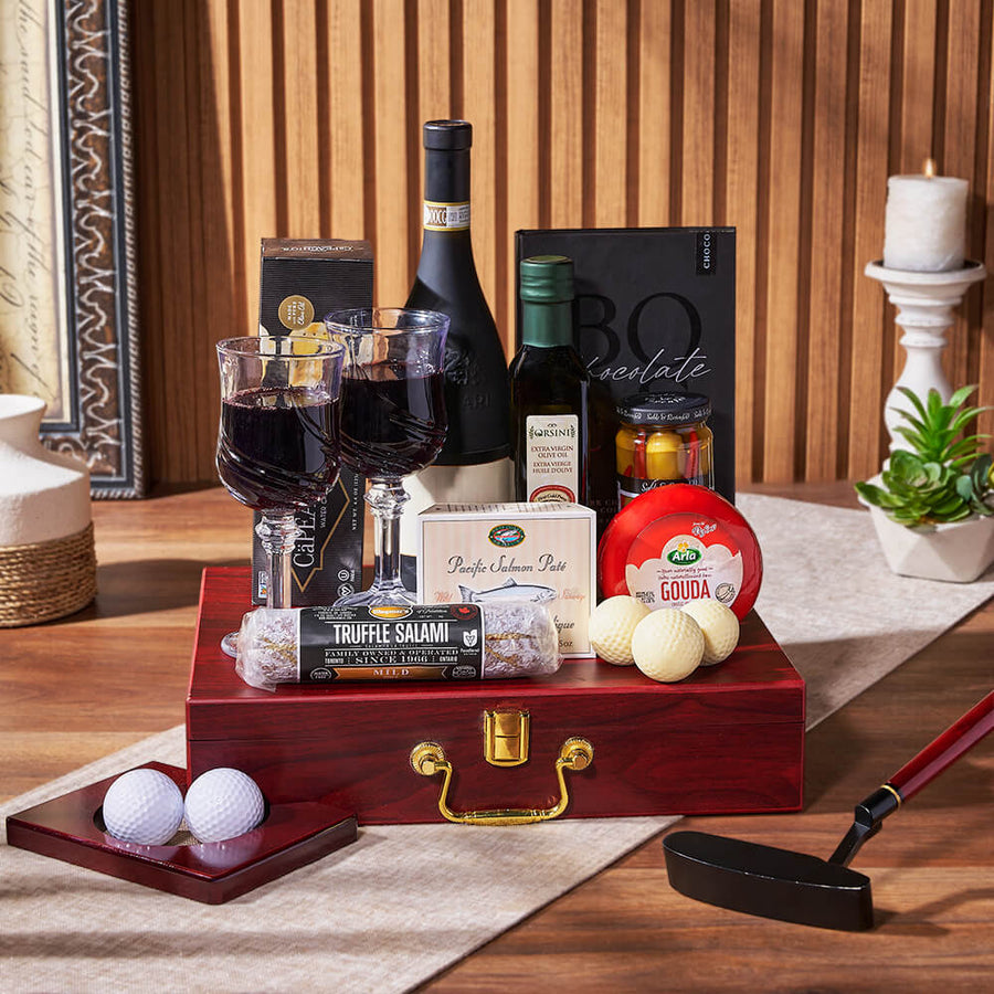 Deluxe Wine & Golfing Snack Set, wine gift, wine, charcuterie gift, charcuterie, seafood gift, seafood, golf gift, golf, Ottawa delivery