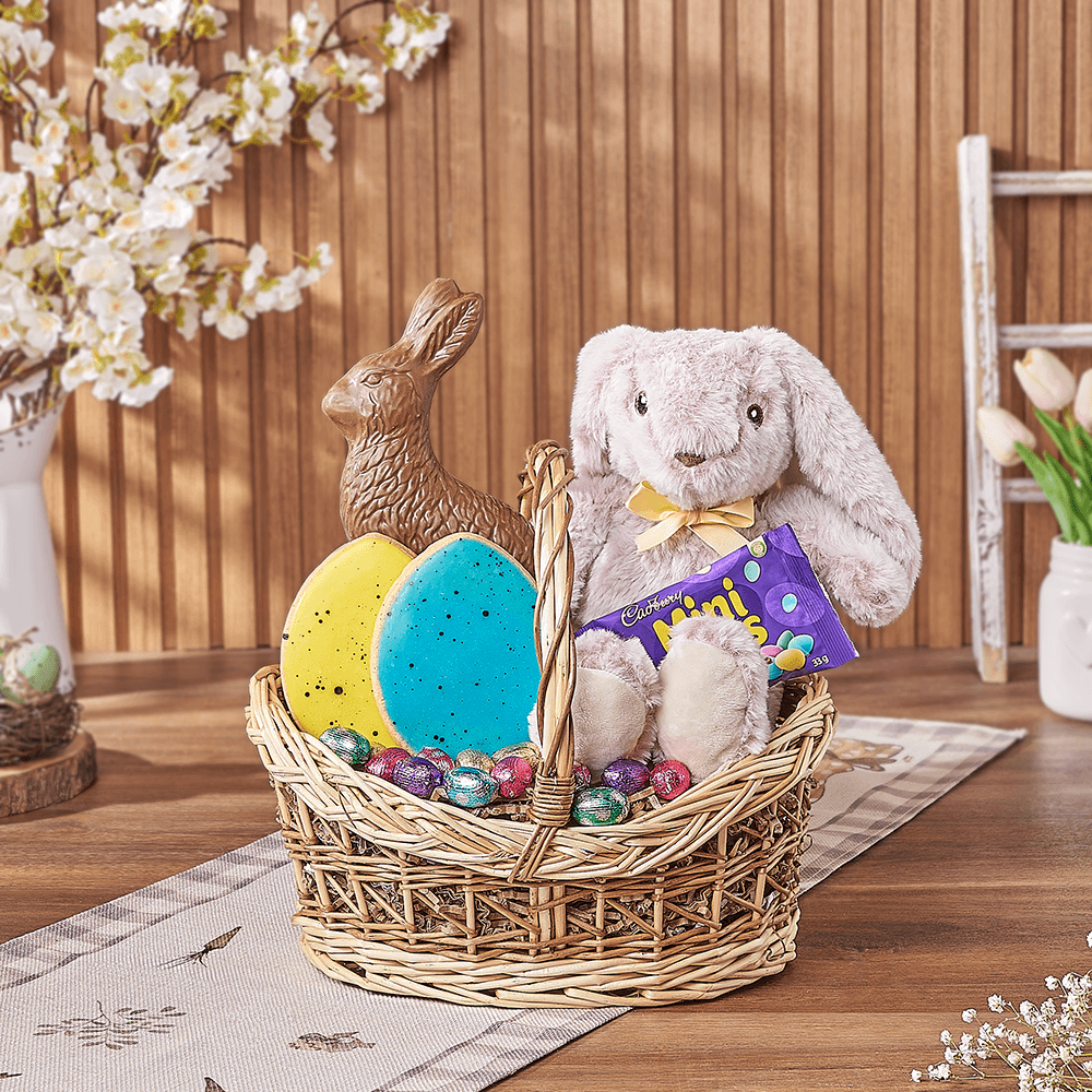 Boat-Shaped Easter Basket with Milk Chocolate Bunny – how the gift is presented