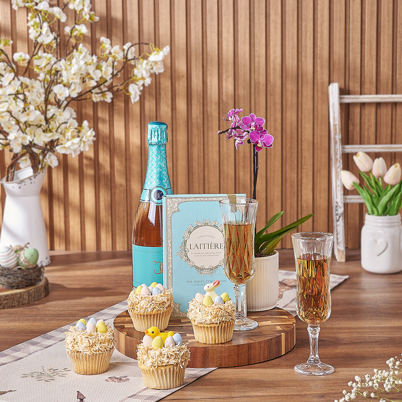 Easter Cupcake & Champagne Gift Set, champagne gift, champagne, sparkling wine gift, sparkling wine, cupcake gift, cupcake, plant gift, plant, orchid gift, orchid, Ottawa delivery