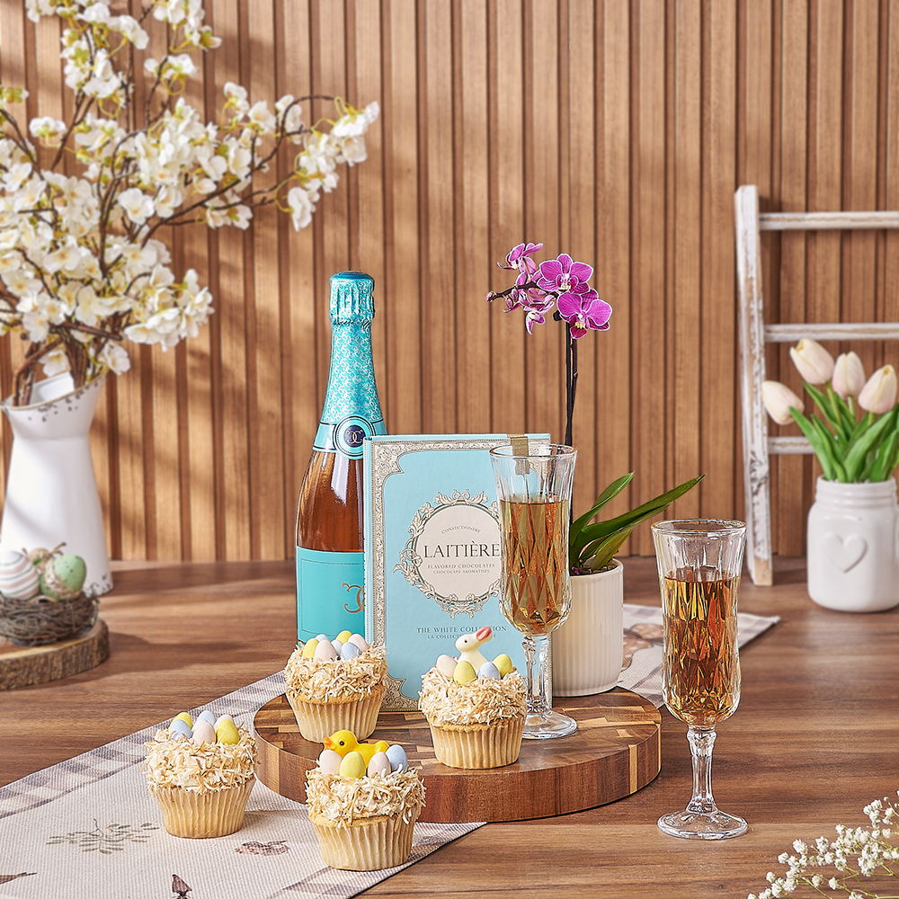 Easter Cupcake & Champagne Gift Set, champagne gift, champagne, sparkling wine gift, sparkling wine, cupcake gift, cupcake, plant gift, plant, orchid gift, orchid, Ottawa delivery