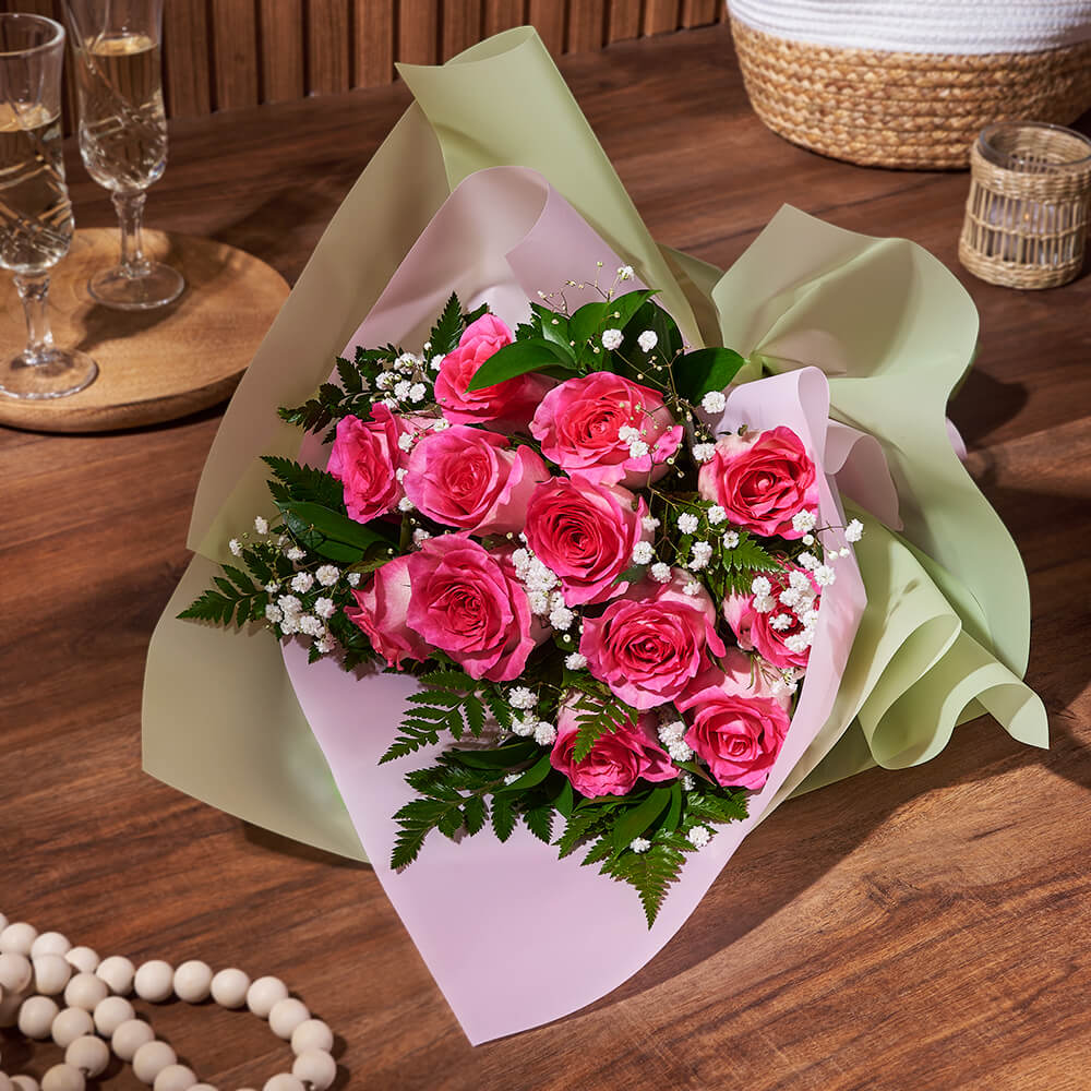 Custom Valentine's Gift Baskets - Enduring Pink Rose Gift