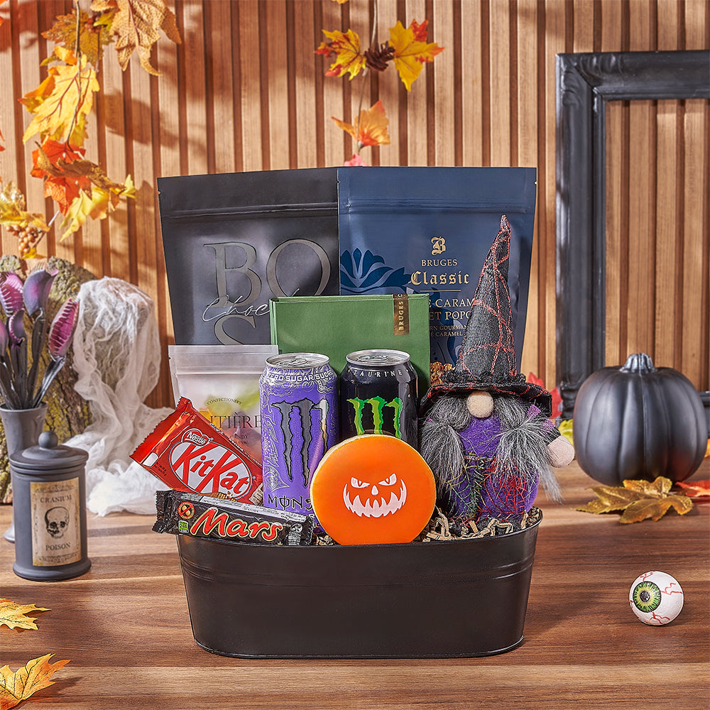 Premium Halloween Snack Collection Gift Basket – how the gift is presented