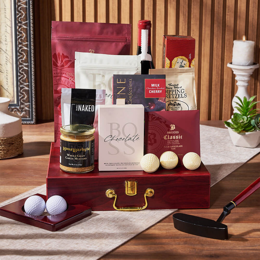 Executive Golf Wine & Snack Gift Set, wine gift, wine, chocolate gift, chocolate, golf gift, golf, Ottawa delivery