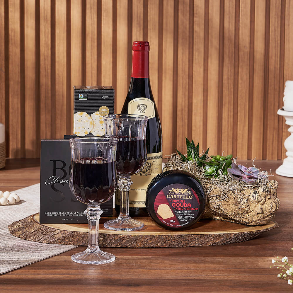 Exquisite Treats &amp; Wine Gift Set, wine gift, wine, plant gift, plant, Ottawa delivery