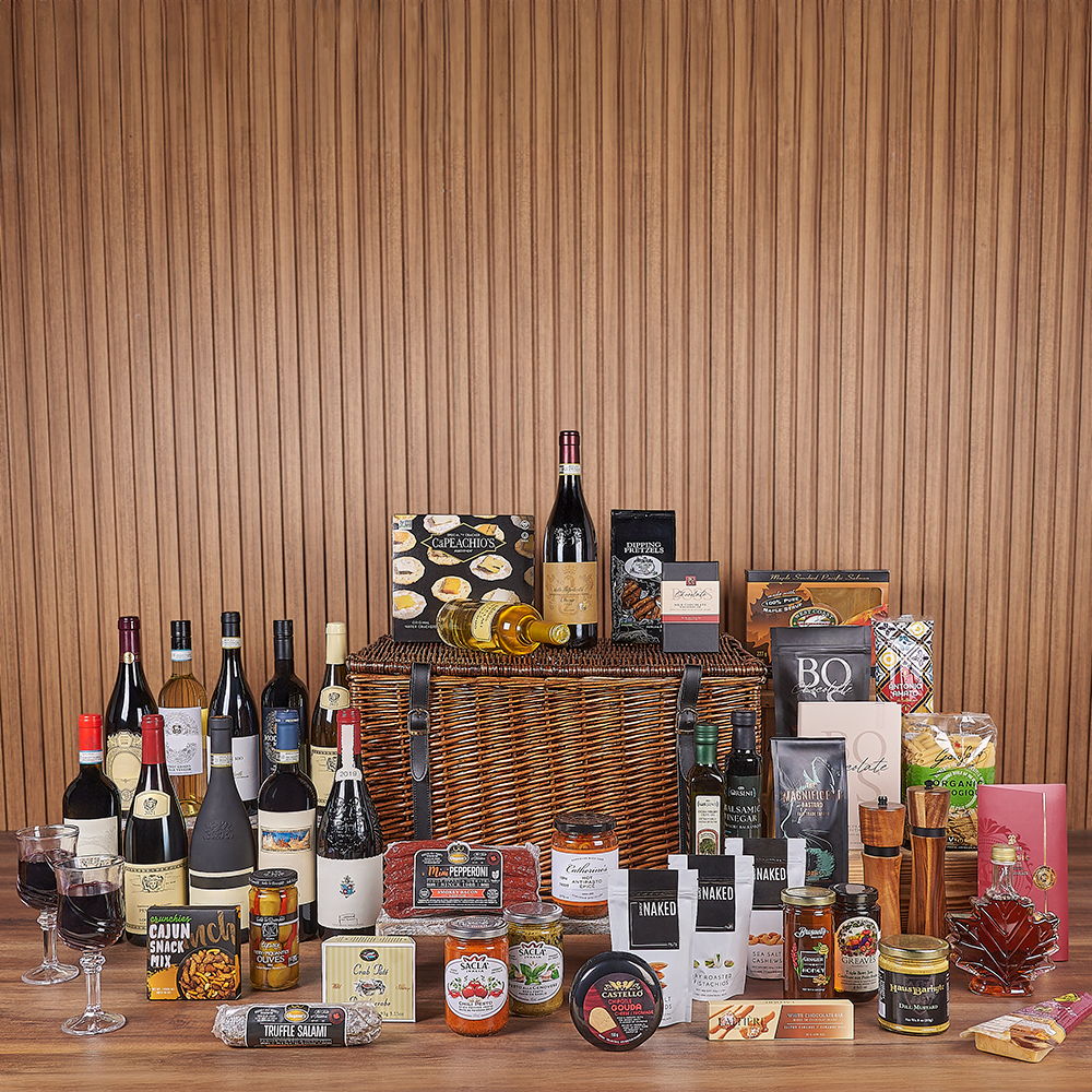 Exquisite Wine &amp; Goodie Basket - Premium Wines, wine gift, wine, chocolate gift, chocolate, luxury gift, luxury, Ottawa delivery