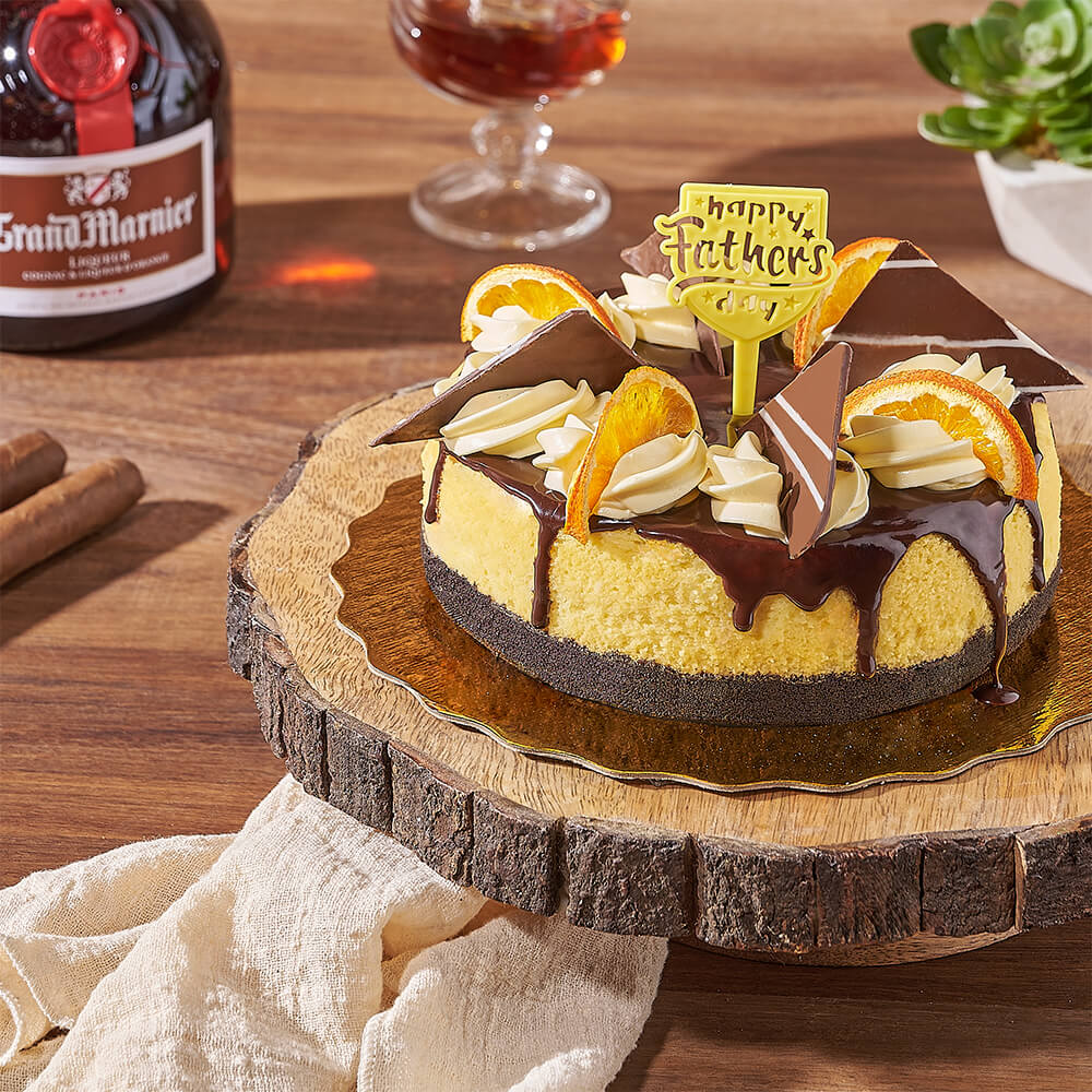 Father's Day Special Grand Marnier Cheesecake with Bittersweet Chocolate Glaze – how the gift is presented