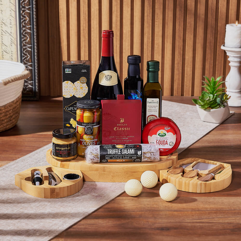 Wine with Artisan Snacks Gift Basket – how the gift is presented