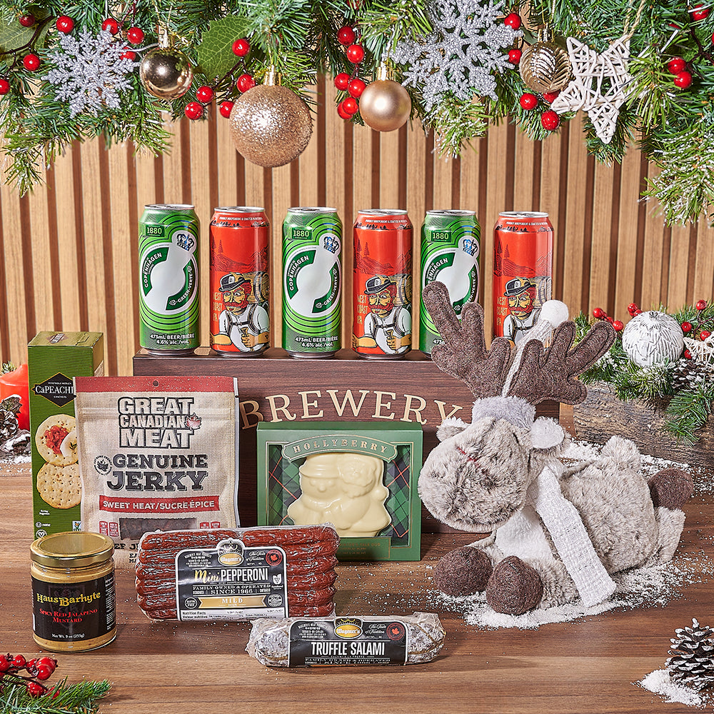 Christmas Beer Gift Box Featuring 6 Craft Beers and Decadent Snacks – how the gift is presented