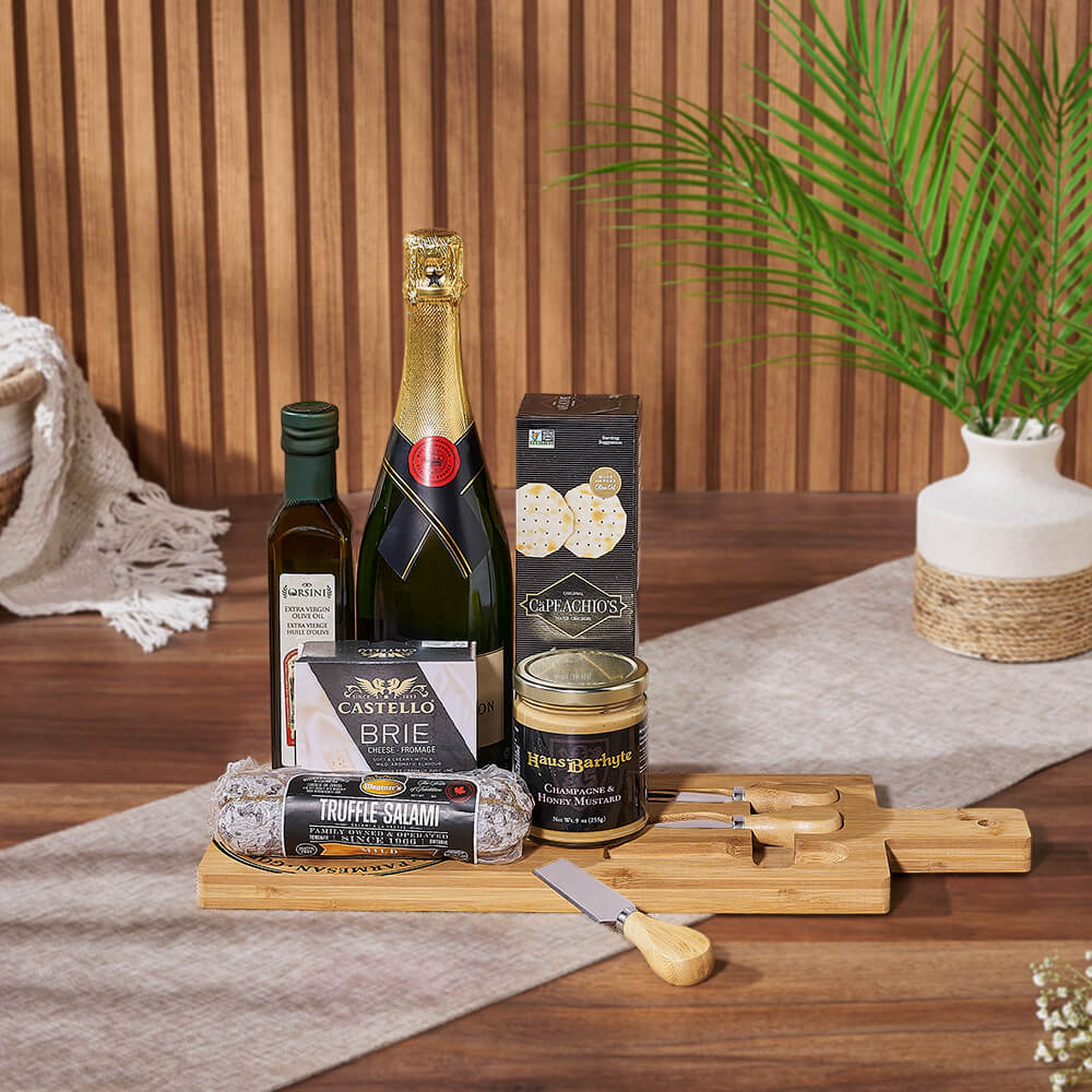 Gourmet Flavours Champagne Basket, sparkling wine gift, sparkling wine, champagne gift, champagne, charcuterie gift, charcuterie, Ottawa delivery