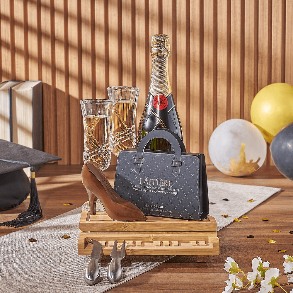 Graduating in Style Gift Set, graduation gift, graduation, chocolate gift, chocolate, champagne gift, champagne, sparkling wine gift, sparkling wine, Ottawa delivery