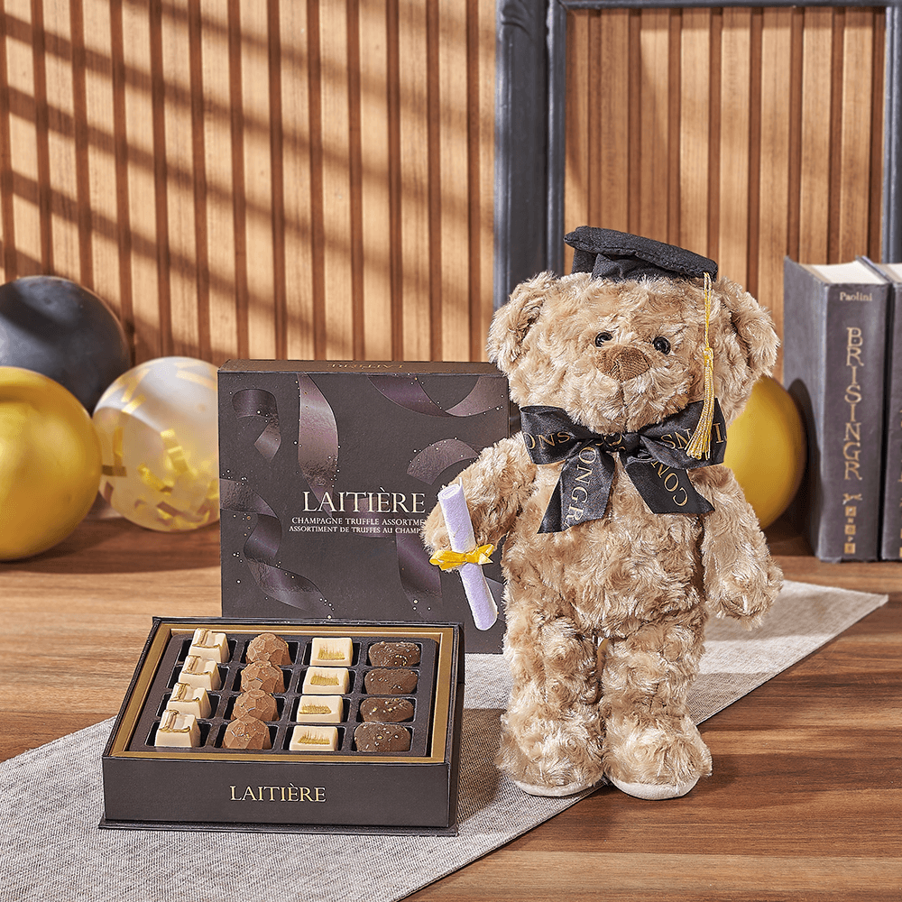 Graduation Bear & Truffle Gift, chocolate gift, chocolate, graduation gift, graduation, plush gift, plush, Ottawa delivery