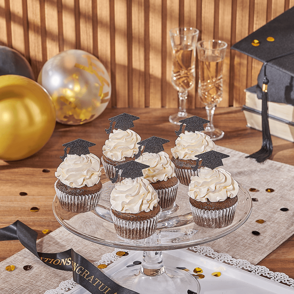 Chocolate Cupcakes Gift Box Topped with Graduation Decor – how the gift is presented