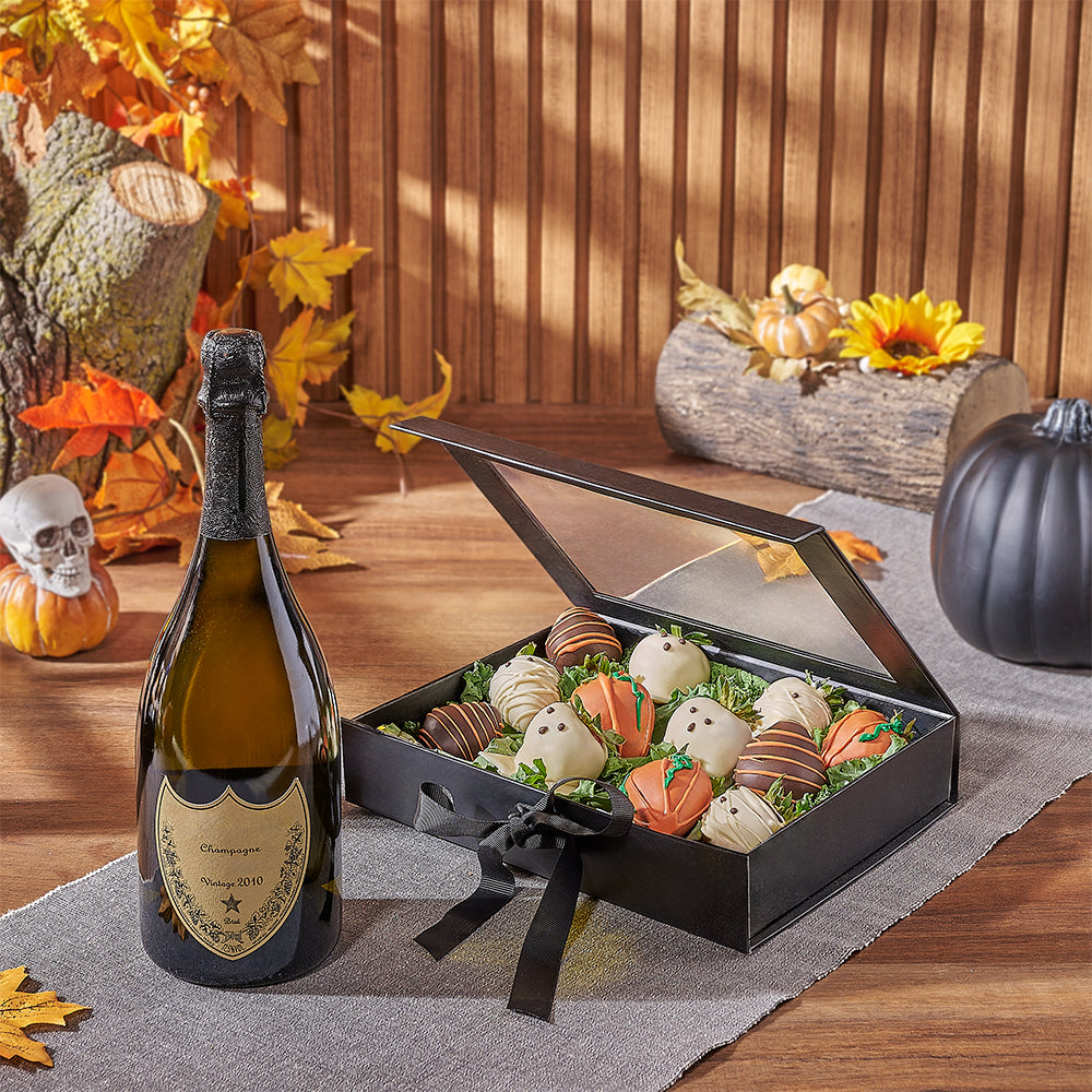 Halloween Strawberry &amp; Champagne Gift Set, chocolate strawberry gift, chocolate strawberry, champagne gift, champagne, sparkling wine gift, sparkling wine, Ottawa delivery