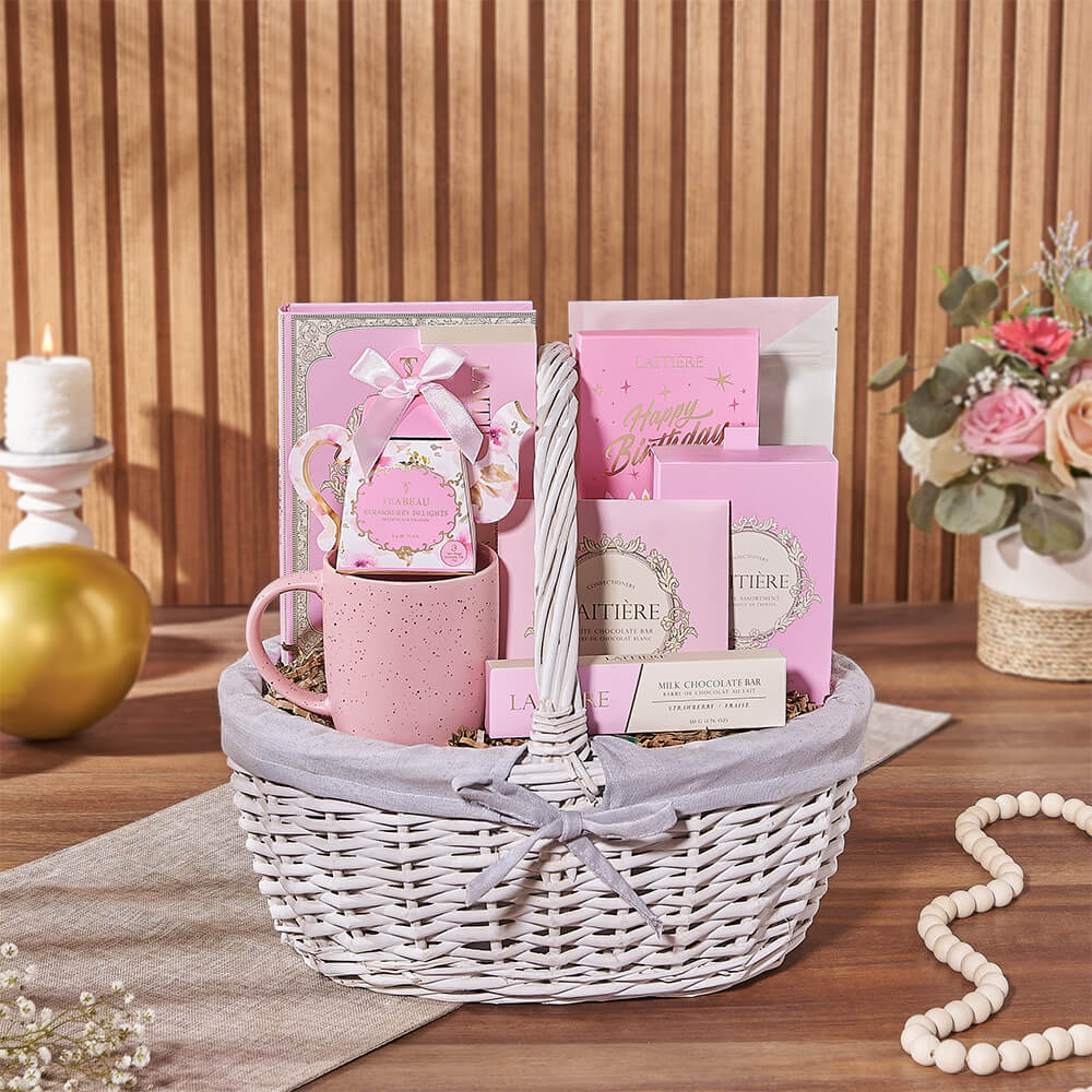 White Chocolate and Tea Birthday Basket – how the gift is presented