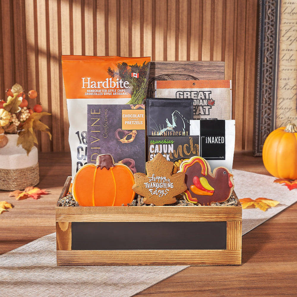 Thanksgiving Celebration Gourmet Gift Basket with Cookies – how the gift is presented