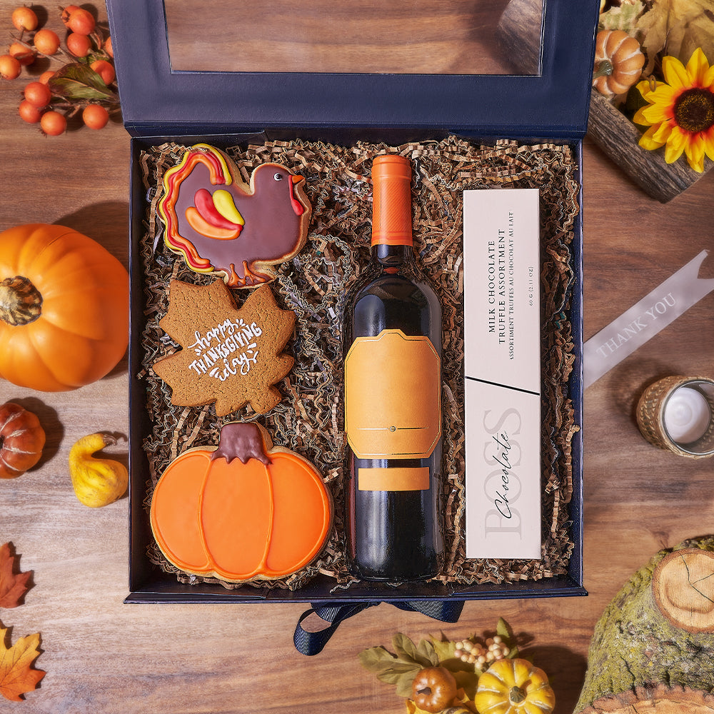 Happy Thanksgiving Wine &amp; Cookie Box, thanksgiving gift, thanksgiving, wine gift, wine, chocolate gift, chocolate, Ottawa delivery