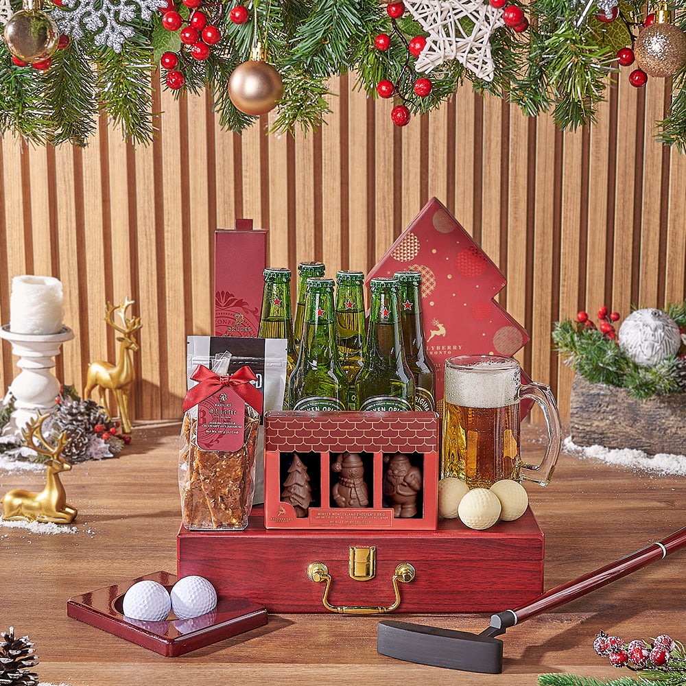 Holiday Beer &amp; Snacks Gift Basket, beer gift, beer, chocolate gift, chocolate, golf gift, golf, christmas gift, christmas, Ottawa delivery