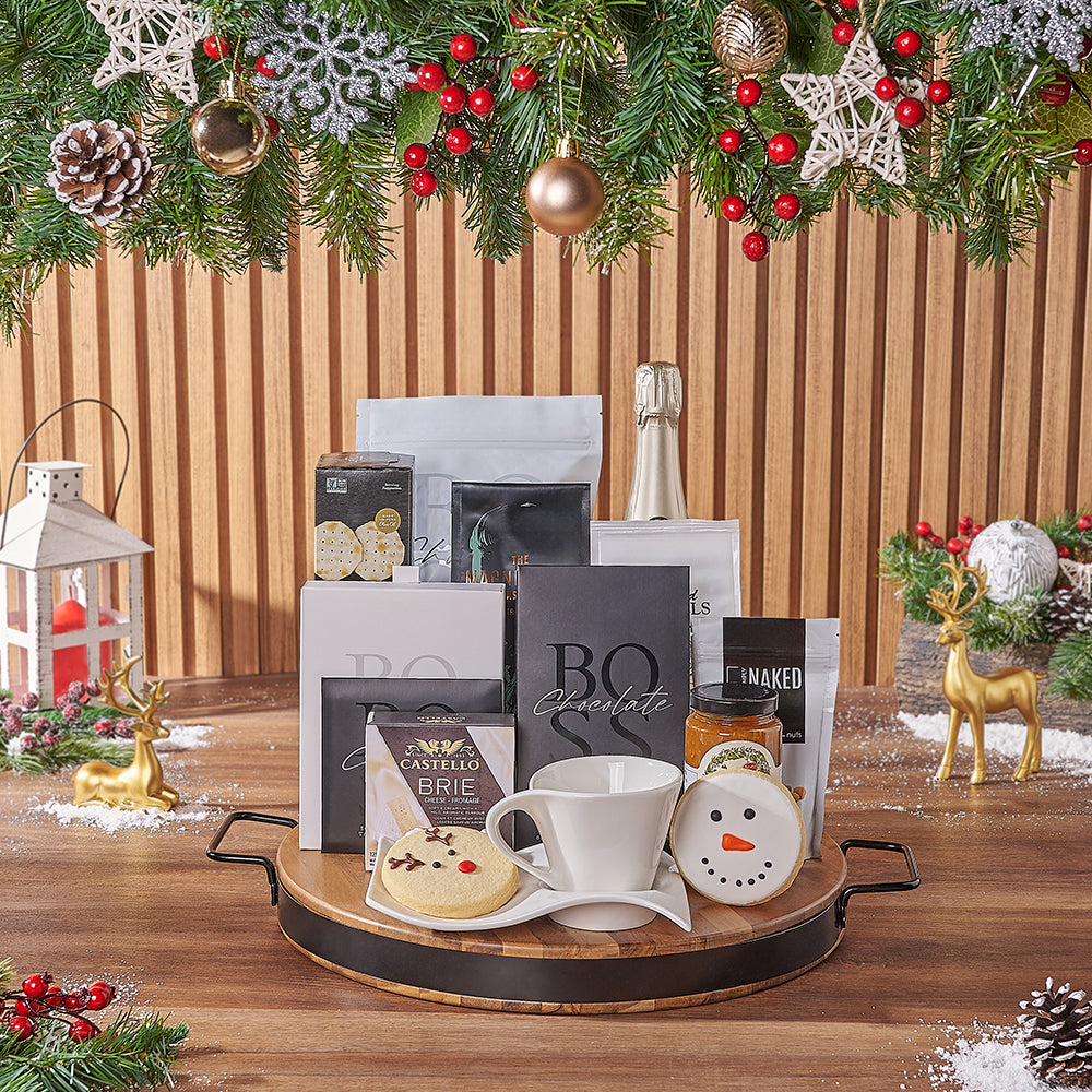 Holiday Bubbly &amp; Snowflake Snack Gift Set, christmas gift, christmas, champagne gift, champagne, chocolate gift, chocolate, coffee gift, coffee, Ottawa delivery