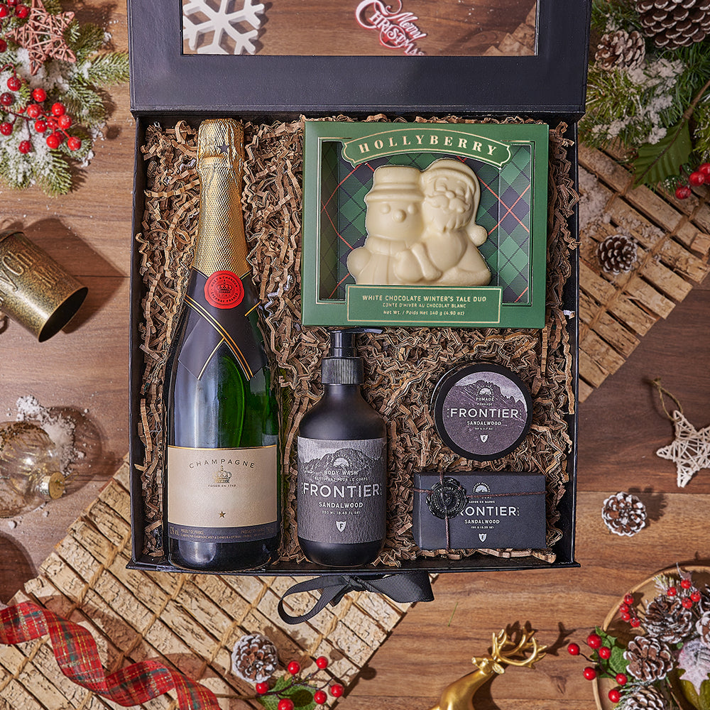 Holiday Bubbly &amp; Spa Gift Box From Ottawa Baskets - Champagne Gift Set - Ottawa Delivery