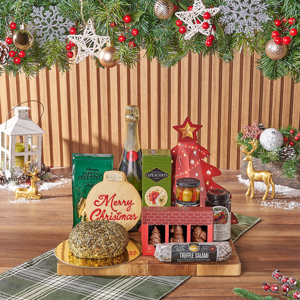 Holiday Sparkling Wine and Cheese Basket, Ottawa – how the gift is presented