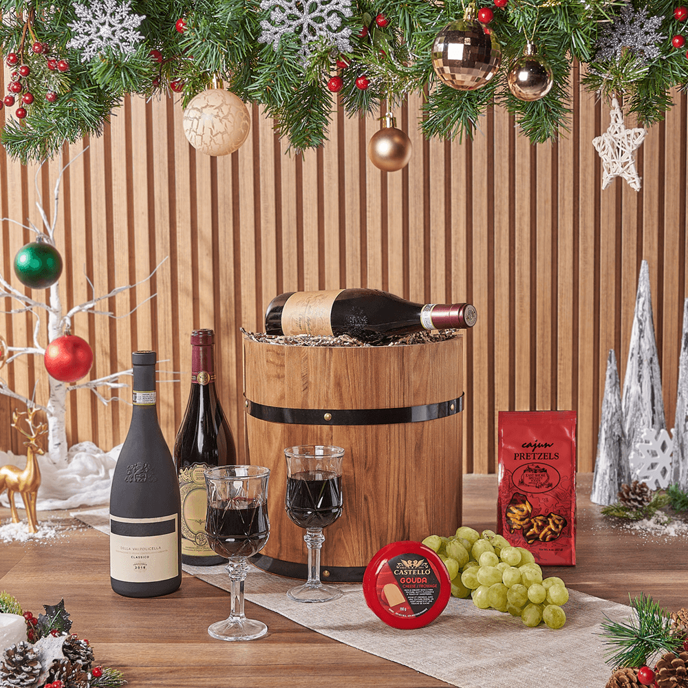 Holiday Fine Wine &amp; Cheese Barrel, wine gift, wine, cheese gift, cheese, fruit gift, fruit, christmas gift, christmas, holiday gift, holiday, Ottawa delivery