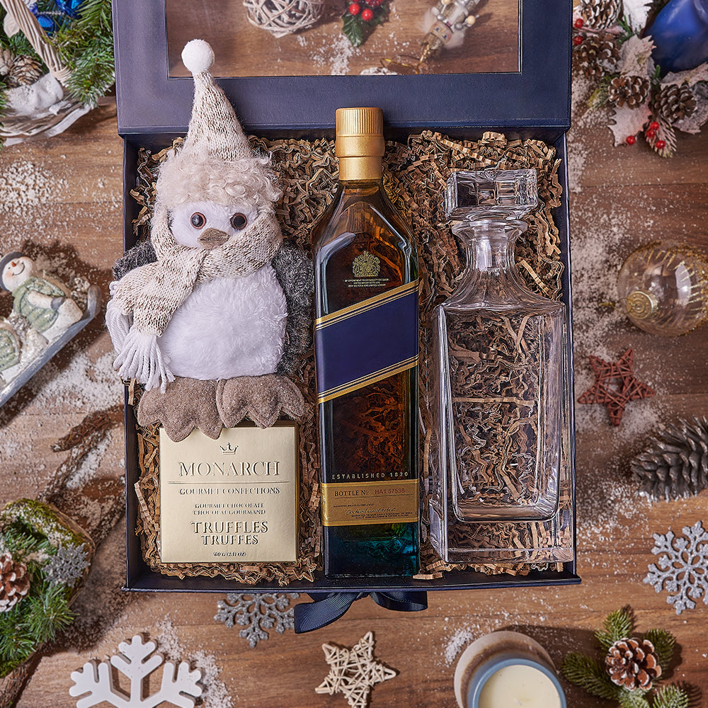 Holiday Liquor Decanter &amp; Treats Basket, liquor gift, liquor, chocolate gift, chocolate, decanter gift, decanter, christmas gift, christmas, Ottawa delivery