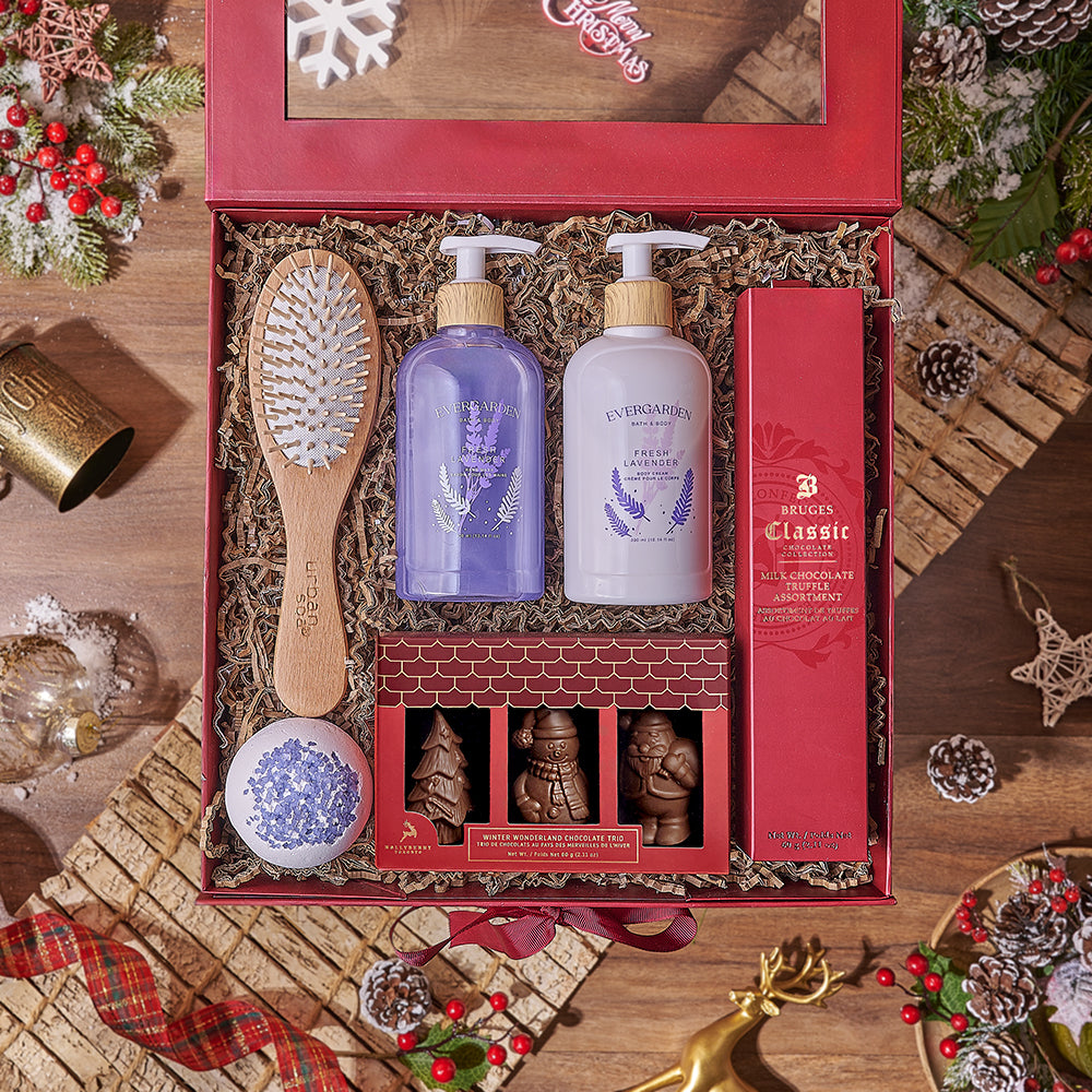 Holiday Spa &amp; Chocolate Gift Box, chocolate gift, chocolate, spa gift, spa, bath gift, bath, Ottawa delivery