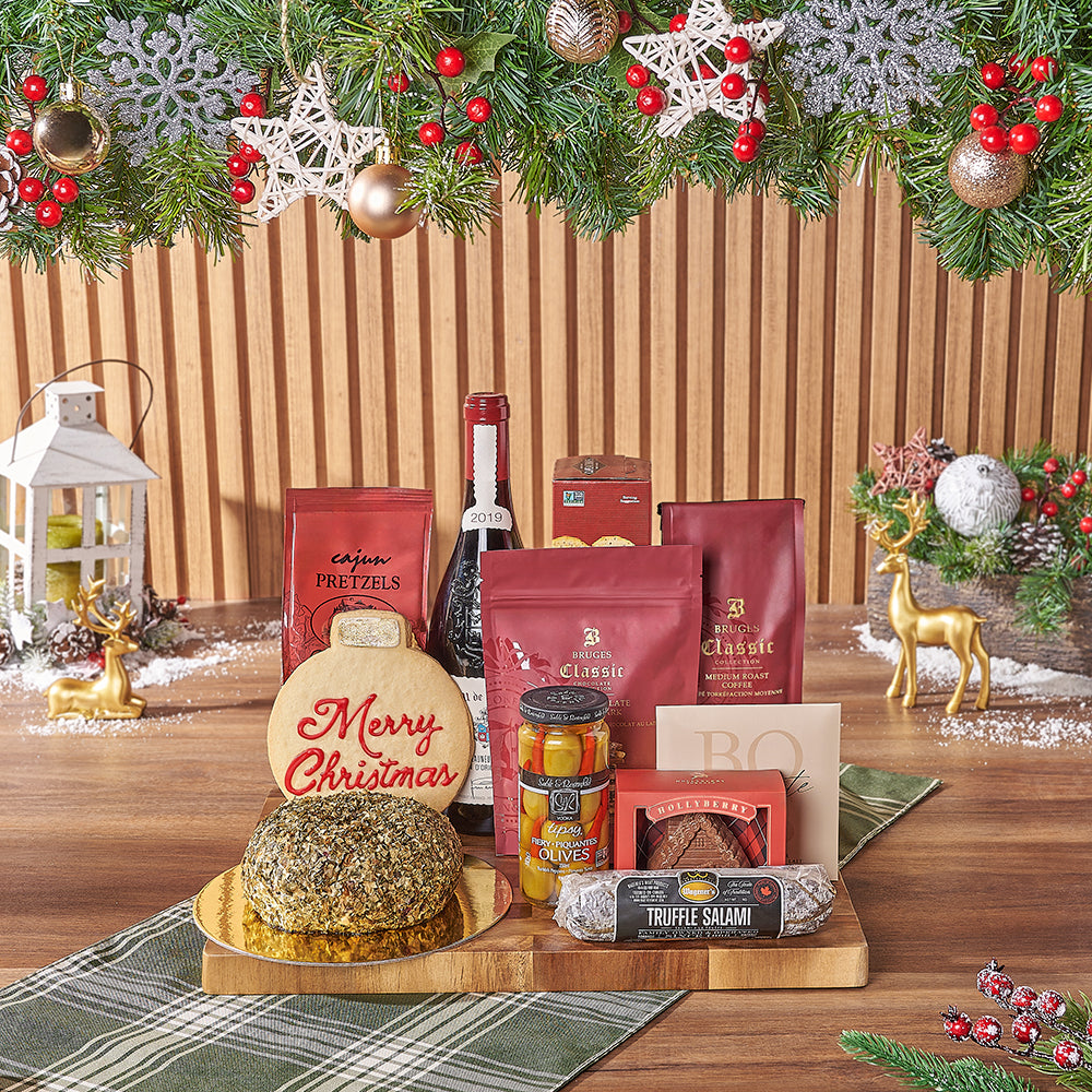 Holiday Wine &amp; Cheese Ball Gift Basket, christmas git, christmas, chocolate gift, chocolate, wine gift, wine, cheeseball gift, cheeseball, Ottawa delivery