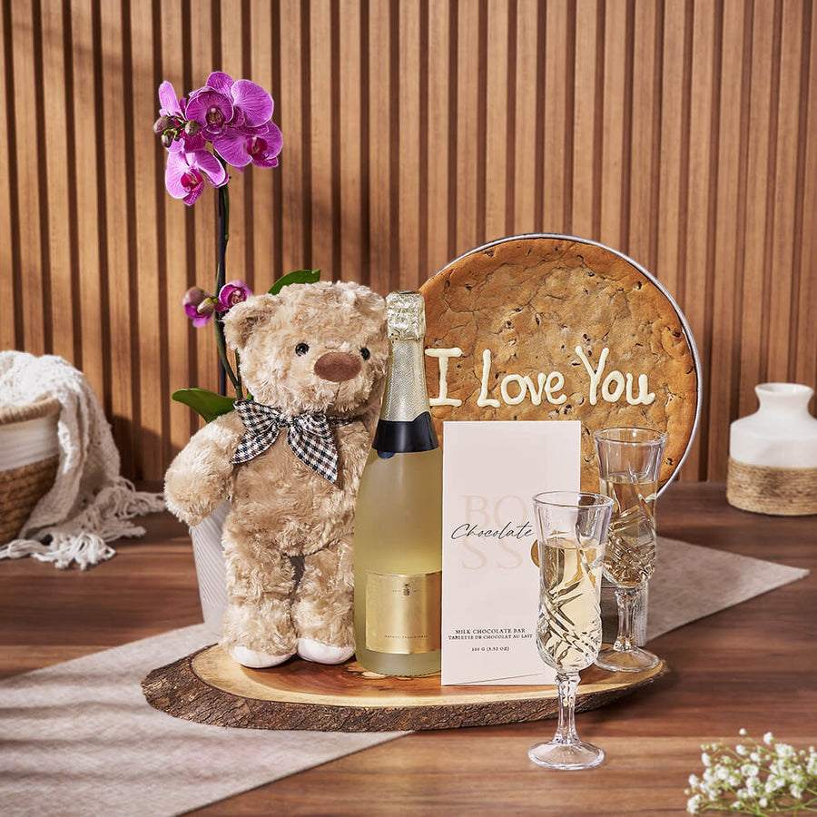 “I Love You” Cookie & Champagne Gift Set, champagne gift, champagne, sparkling wine gift, sparkling wine, plant gift, plant, orchid gift, orchid, Ottawa delivery