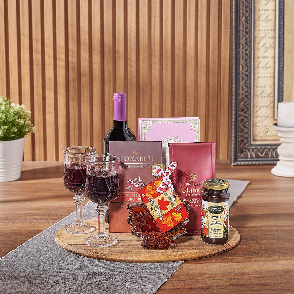 Gourmet Treats and Kosher Wine Basket – how the gift is presented