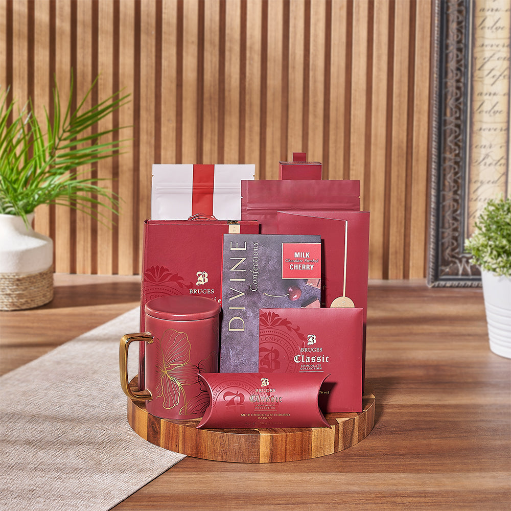 Milk Chocolate and Mug Gift Basket – how the gift is presented