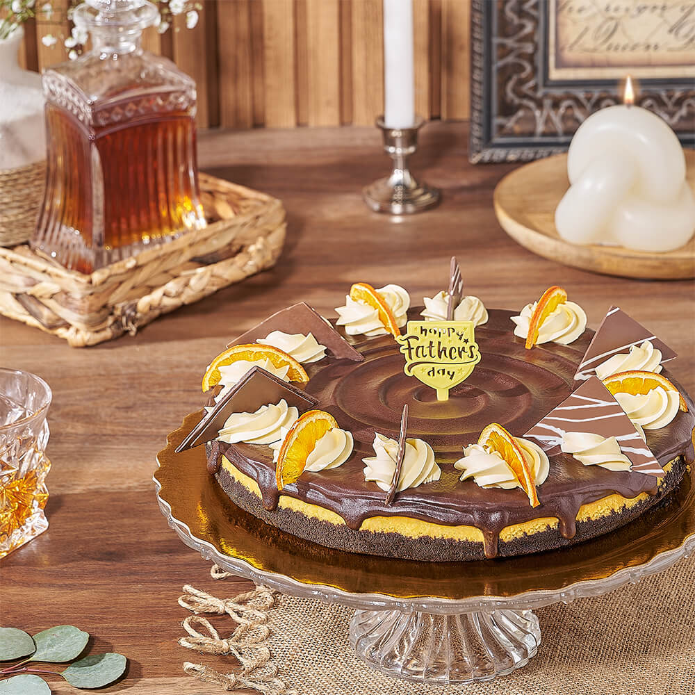 Father's Day Large Grand Marnier Cheesecake with Chocolate Glaze – how the gift is presented