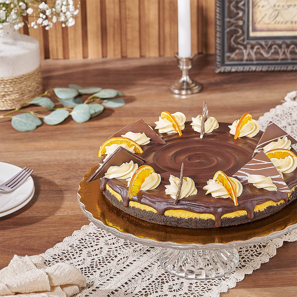 Grand Marnier Flavored Cheesecake with Chocolate Shortbread Crust - 10 Inch – how the gift is presented