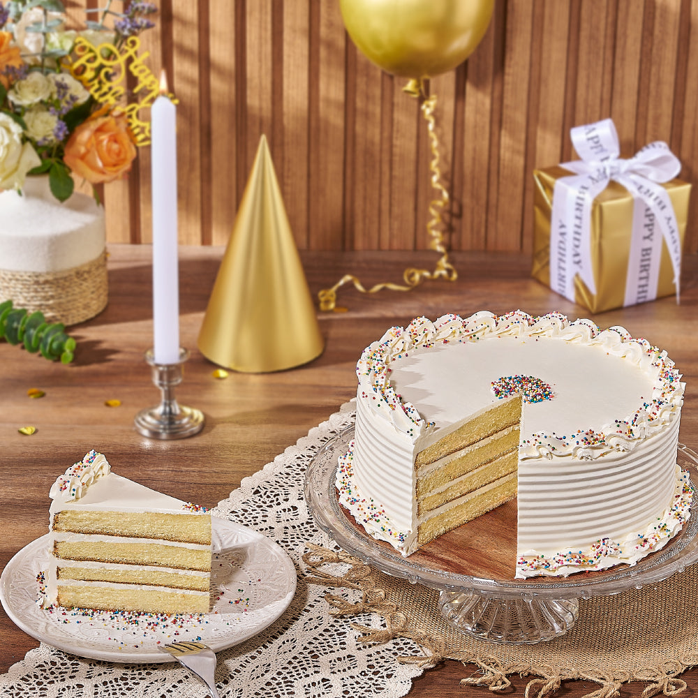 9 Inch Birthday Cake Frosted with Vanilla Buttercream – how the gift is presented