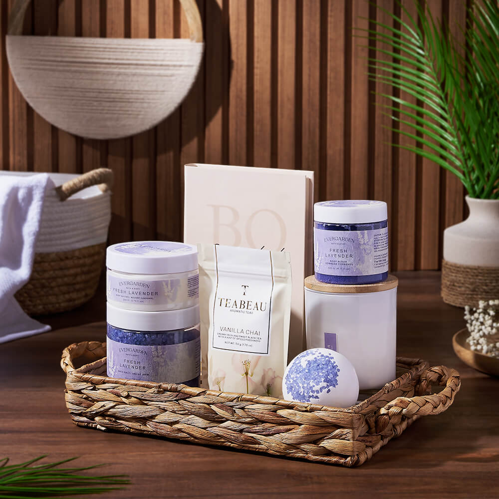 Lavender and Tea Spa Crate, spa gift, spa, bath &amp; body gift, bath &amp; body, tea gift, tea, Ottawa delivery