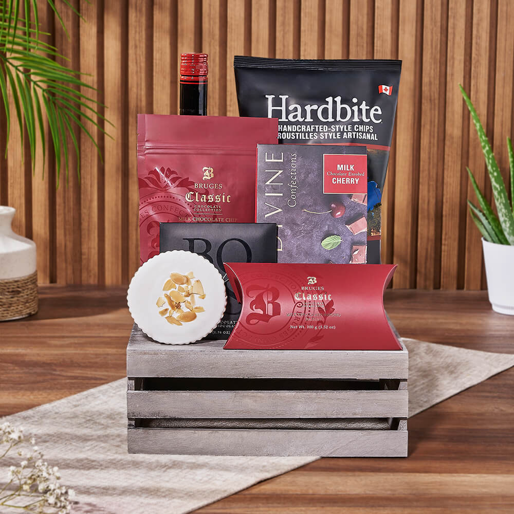 Liquor & Snack Gift Crate, liquor gift, liquor, snack gift, snack, chocolate gift, chocolate, Ottawa delivery