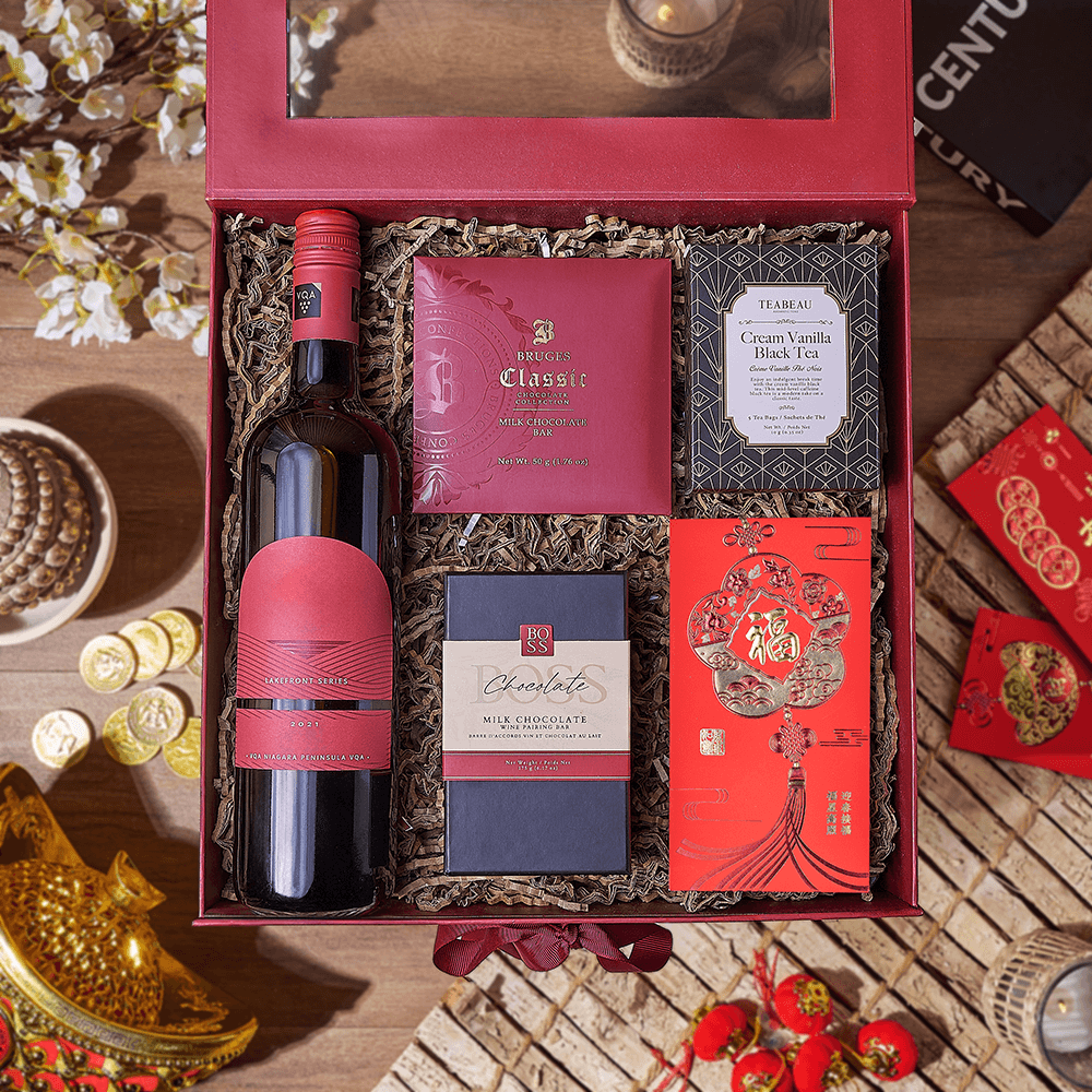 Lunar New Year Wine & Tea Box, wine gift, wine, chinese new year gift, chinese new year, lunar new year gift, lunar new year, Ottawa delivery