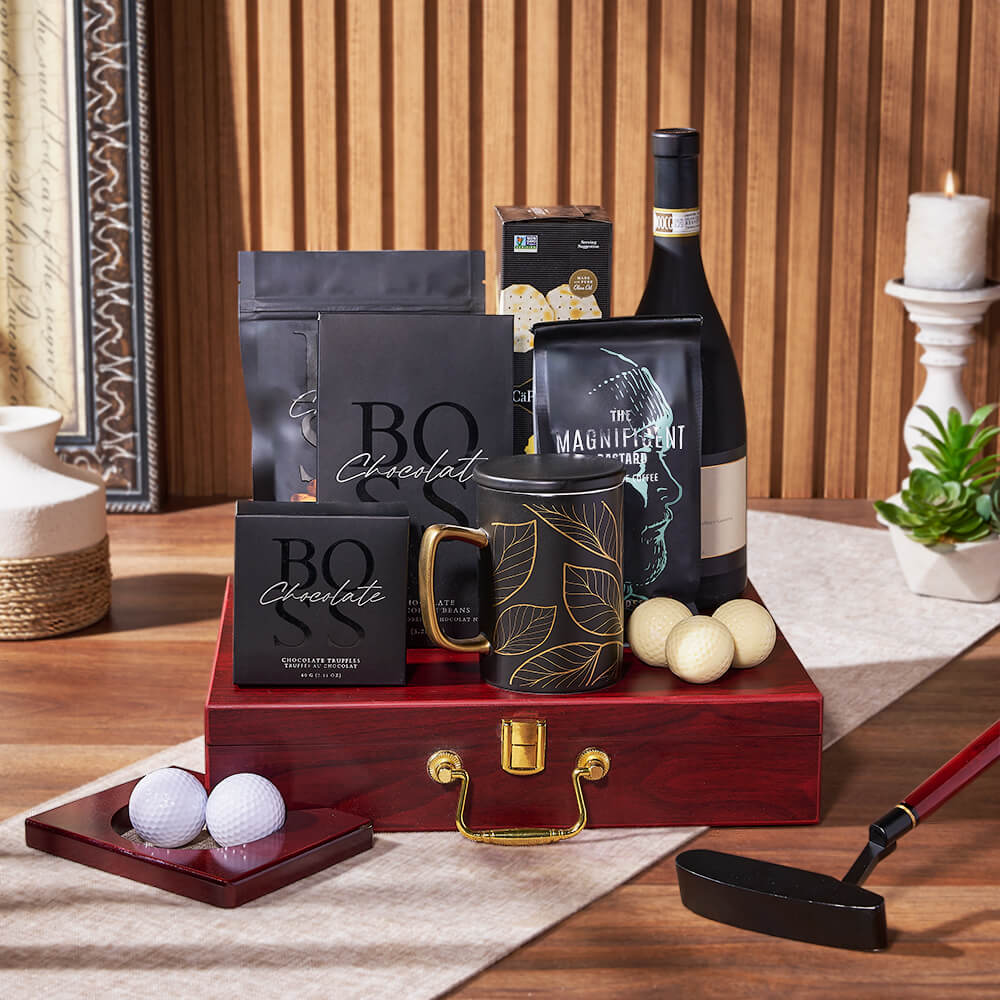 Luxe Putting &amp; Wine Gift Set, wine gift, wine, coffee gift, coffee, chocolate gift, chocolate, golf gift, golf, putting gift, putting, Ottawa delivery