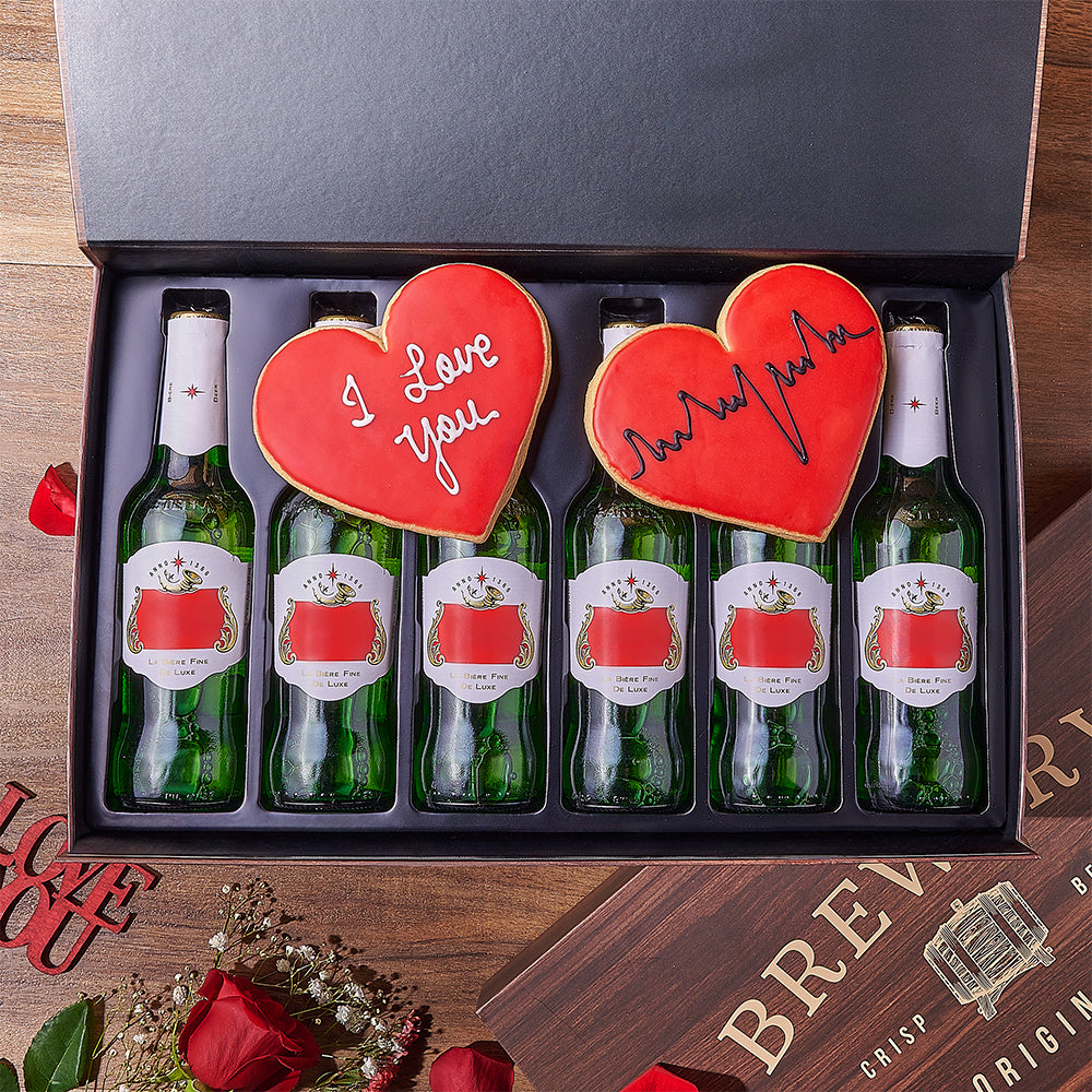 Valentine's Day Beer and Heart Cookie Gift Box – how the gift is presented