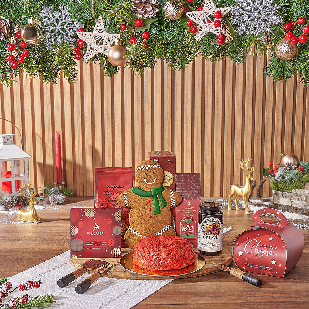 Handcrafted Gingerbread and Red Velvet Cheese Ball Holiday Gift Basket – how the gift is presented