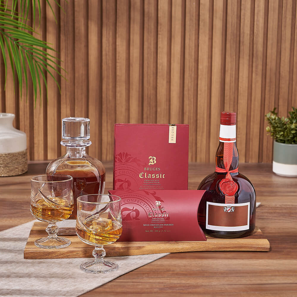 Refined Decanter &amp; Liquor Gift Set, liquor gift, liquor, decanter gift, decanter, chocolate gift, chocolate, Ottawa delivery