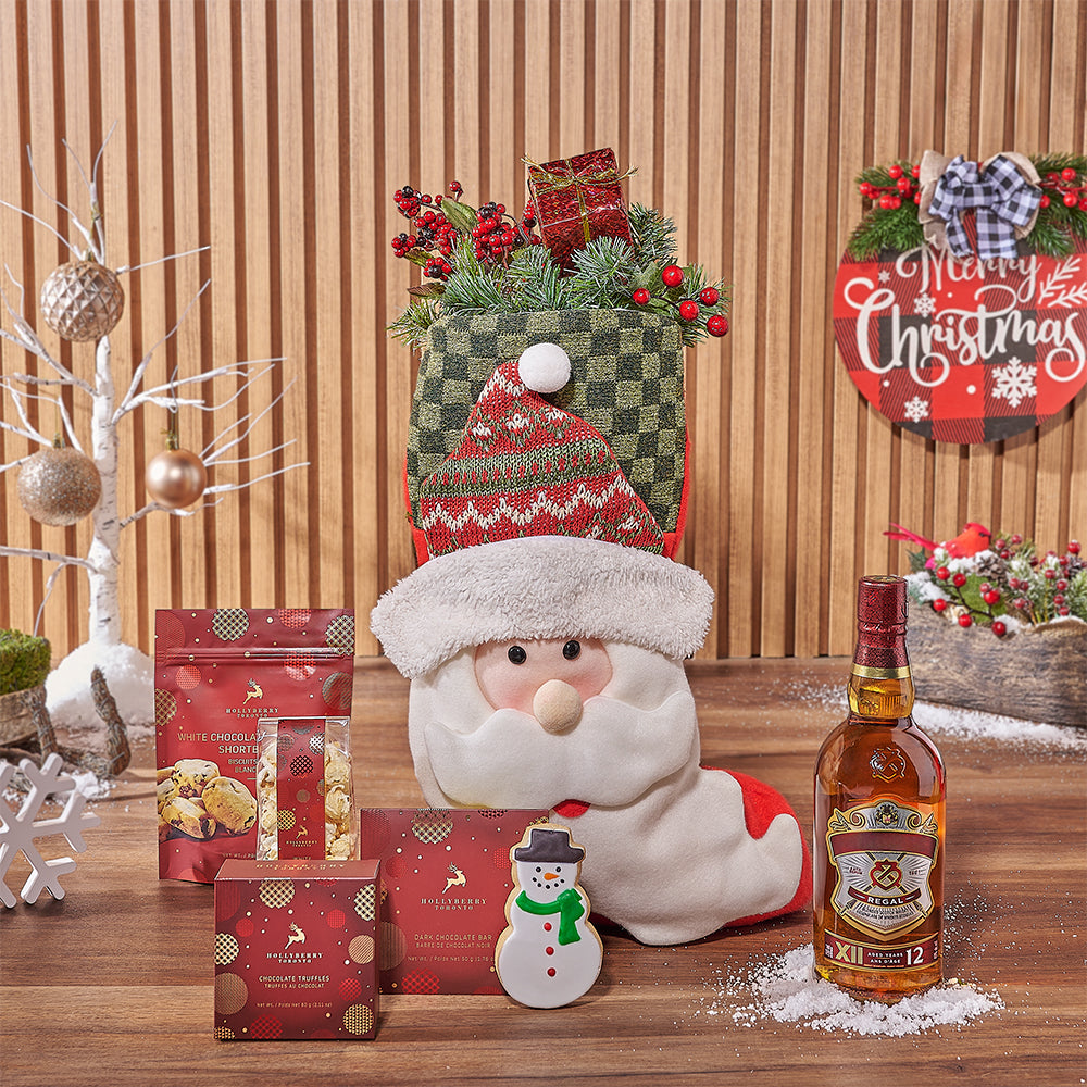 Santa Stocking &amp; Liquor Gift Set, liquor gift, liquor, Christmas gift, Christmas, chocolate gift, chocolate, cookie gift, cookie, Ottawa delivery