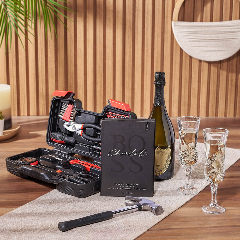Sensible Champagne &amp; Tool Gift, champagne gift, champagne, sparkling wine gift, sparkling wine, chocolate gift, chocolate, tool gift, tools, Ottawa delivery