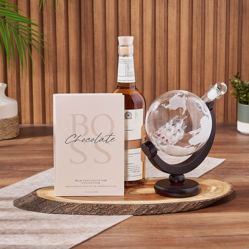 Spirits Decanter and Chocolate Gift Set – how the gift is presented