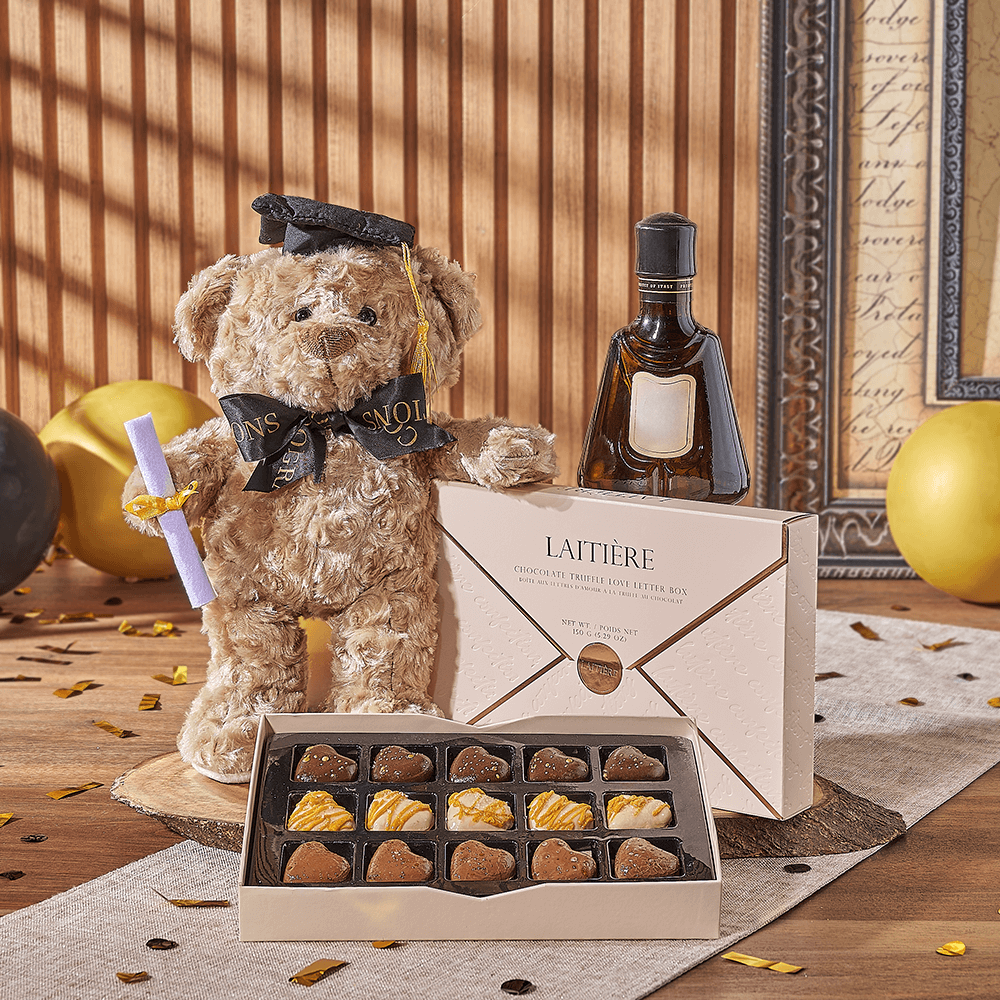 Spirits & Graduate Bear Gift, liquor gift, liquor, chocolate gift, chocolate, plush gift, plush, graduation gift, graduation, Ottawa delivery