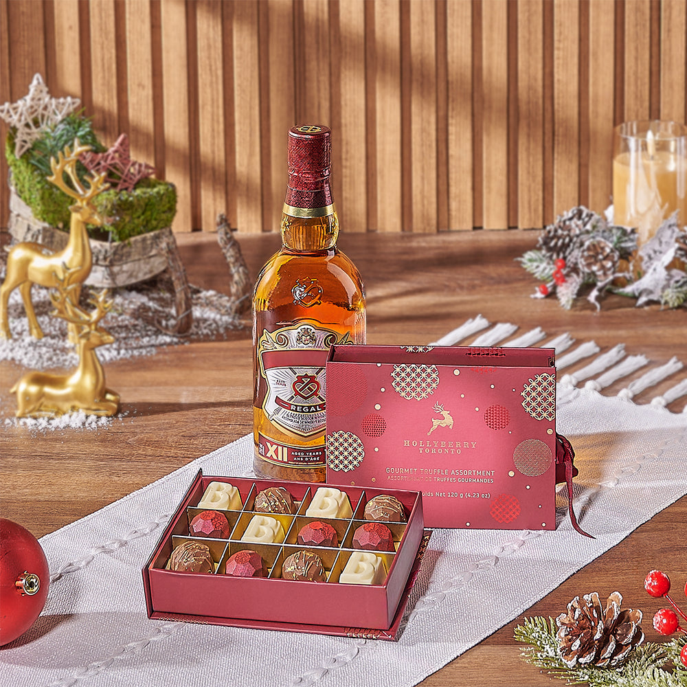 Holiday Spirits and Hollyberry Chocolate Truffles Gift Set – how the gift is presented