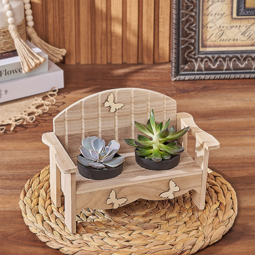 Two Succulent Plants in a Rustic Wooden Planter Bench – how the gift is presented