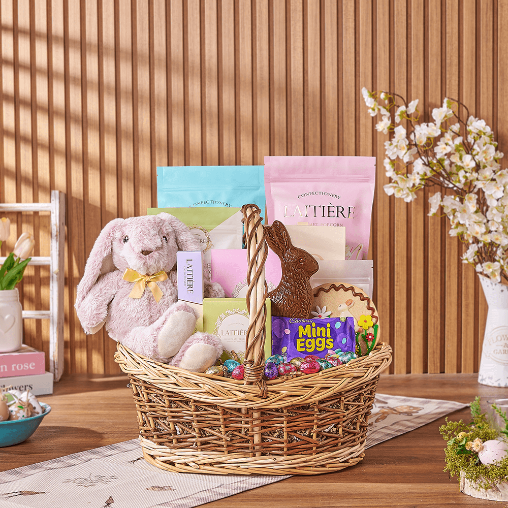 Plush Bunny Toy with Easter Floral Gift Basket – how the gift is presented