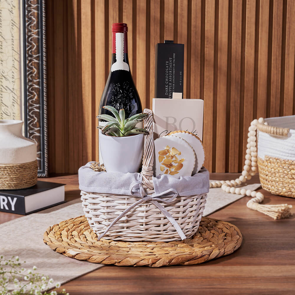 Sweet Succulent & Wine Gift Basket, wine gift, wine, chocolate gift, chocolate, plant gift, plant, Ottawa delivery